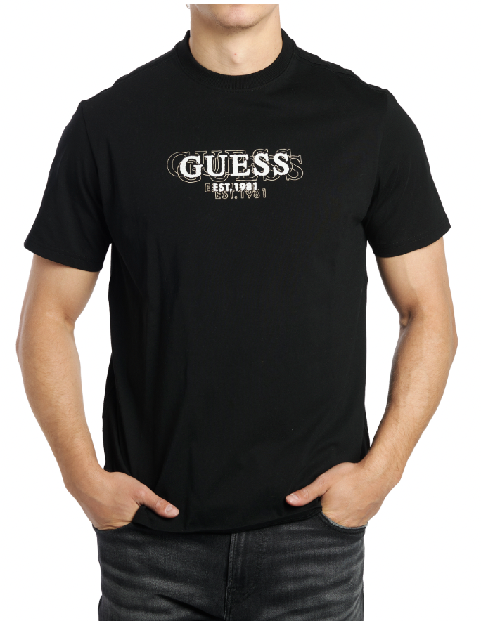T-shirt Guess Homme - Noir - Manches Courtes - Tailles XS S M L XL - Neuf Avec Étiquettes - Modèle M53I05